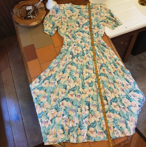 80s VTG Pastel Floral Garden Party Dress - Picture 8 of 12